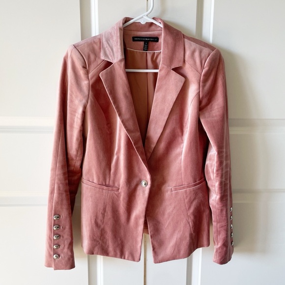 White House Black Market Pink Velvet Button Front Blazer Size 4 - Picture 1 of 12